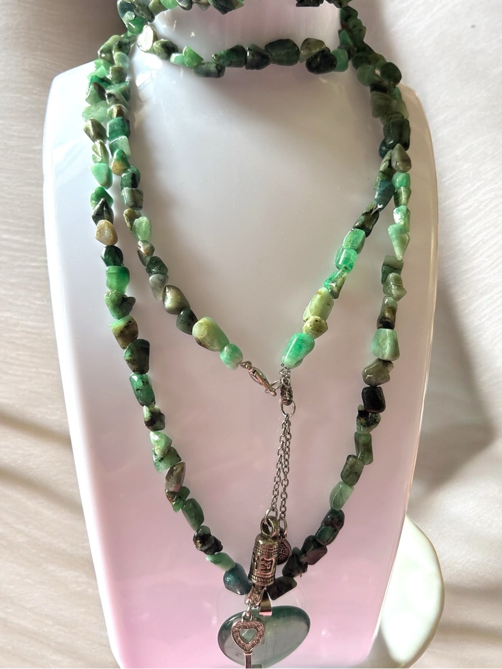 Natural Emerald Chip Bead Necklace 32”and Bracelets Set- Women Jewelry